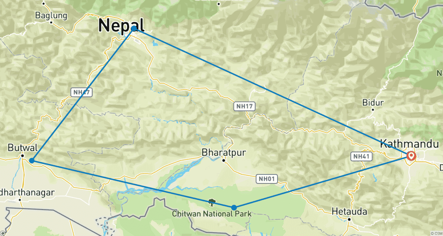 Mapa trasy: Wycieczka wakacyjna do Nepalu