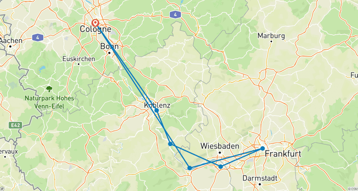 Mapa do percurso de Mini Cruzeiro no Reno: Meno e Loreley 2027