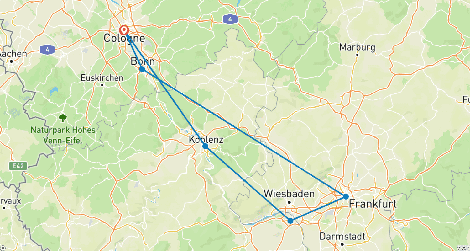 Mapa do percurso de Natal no Reno e Meno 2026