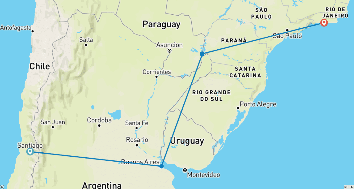 Mapa do percurso de Jornada de 13 Dias do Pacífico ao Atlântico: Explore Chile, Argentina e Brasil!