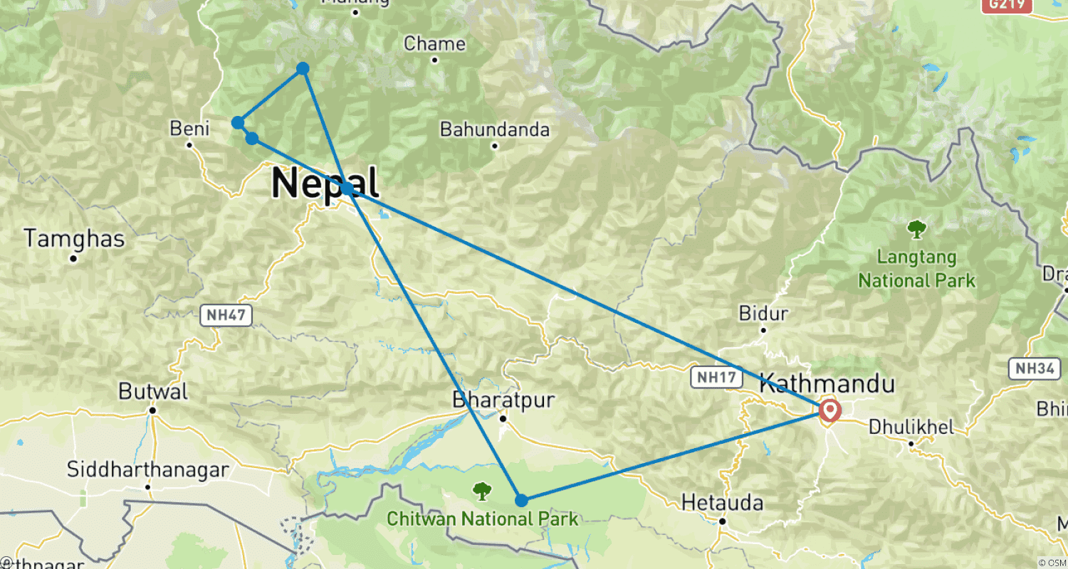 Mapa trasy: Nepal: Najważniejsze atrakcje Himalajów