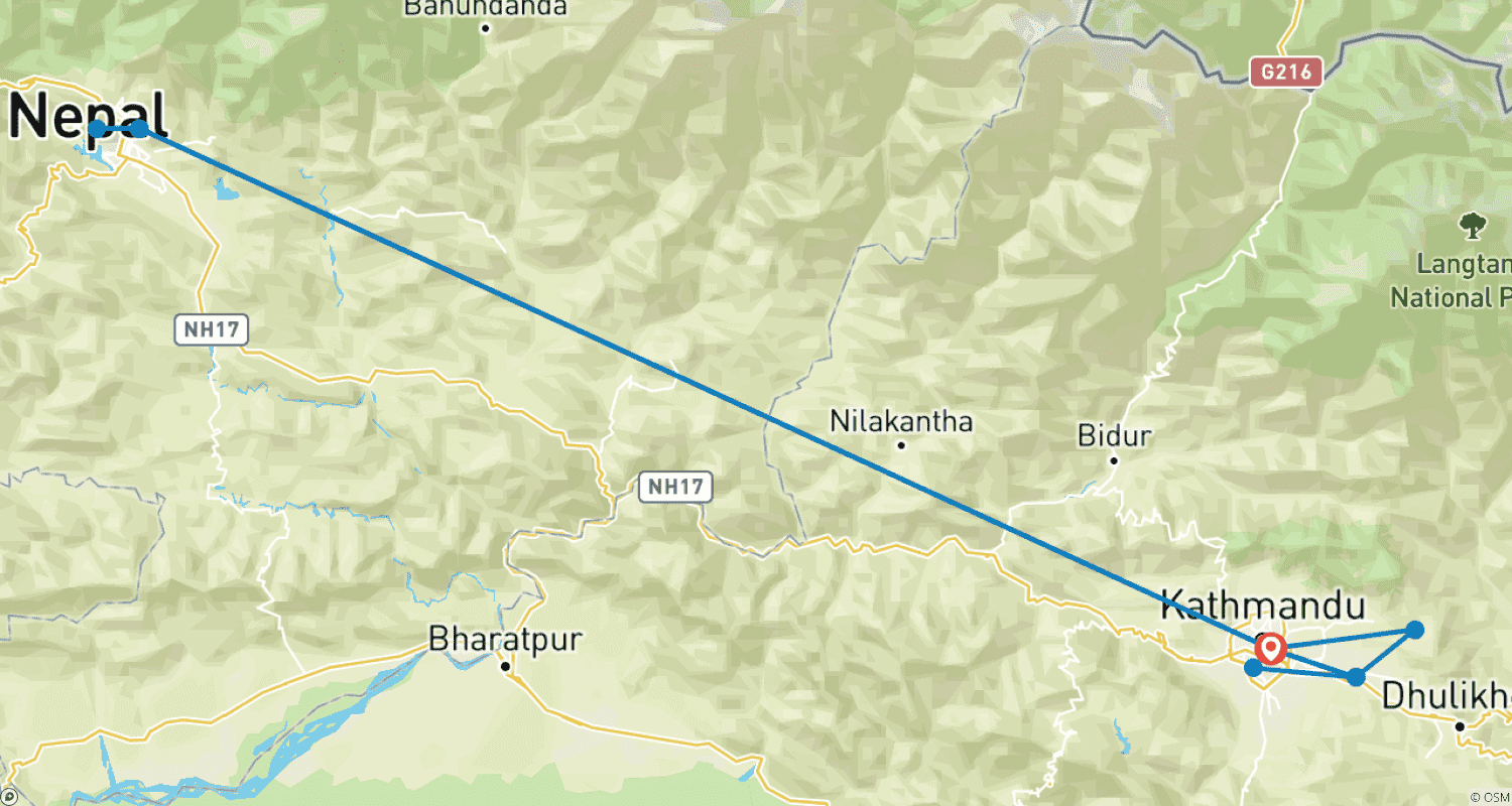 Epic Nepal Tourのルートマップ