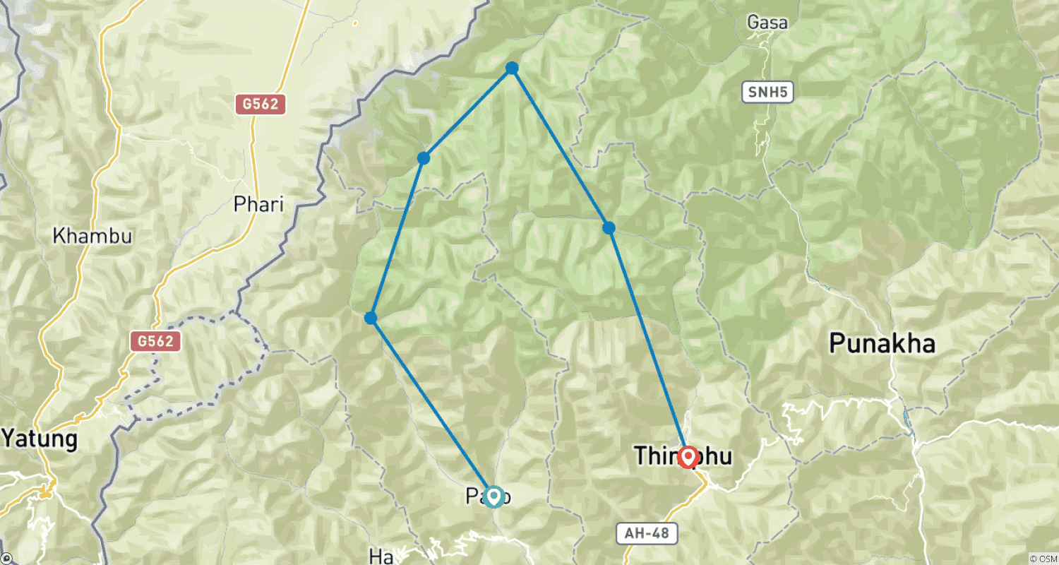 Mapa trasy: Trekking Chomolhari
