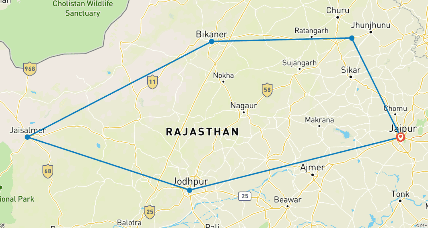 Mapa trasy: Pustynne Safari w Radżastanie