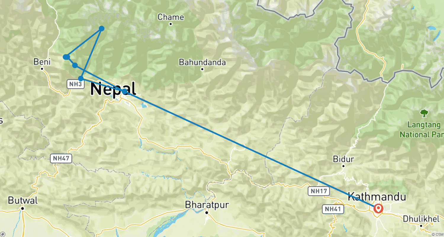 Mapa do percurso de Caminhada de 7 Dias por Ghorepani Poon Hill