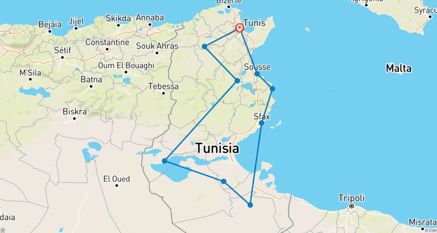 خريطة مسار الجولة الكبرى في تونس