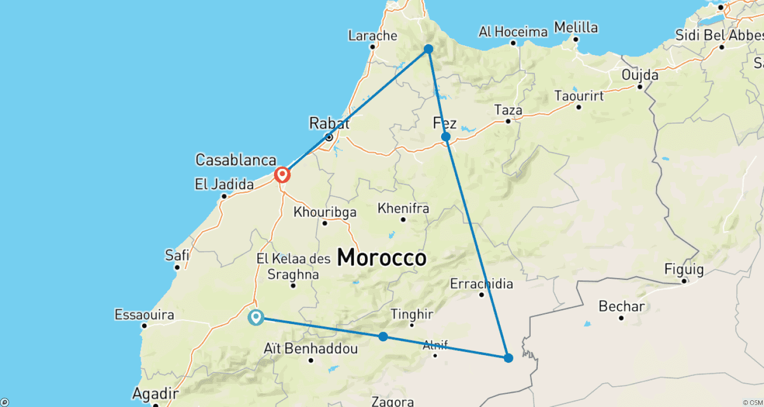 Mapa trasy: Najlepsze z Maroka w 8 dni