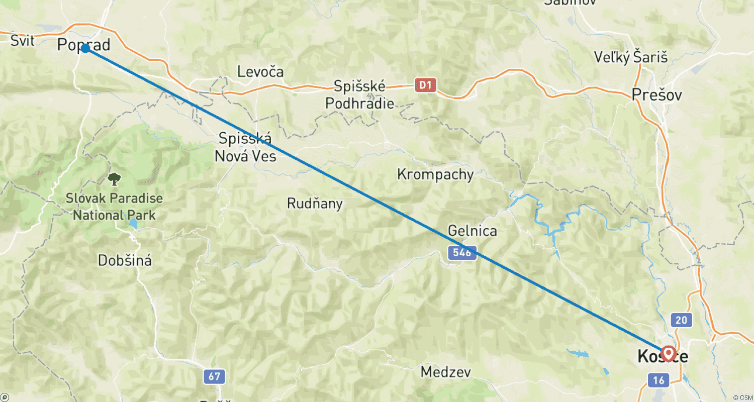 Mapa trasy: Słowacja: Prywatna wycieczka śladami przodków dla minimum 2 osób
