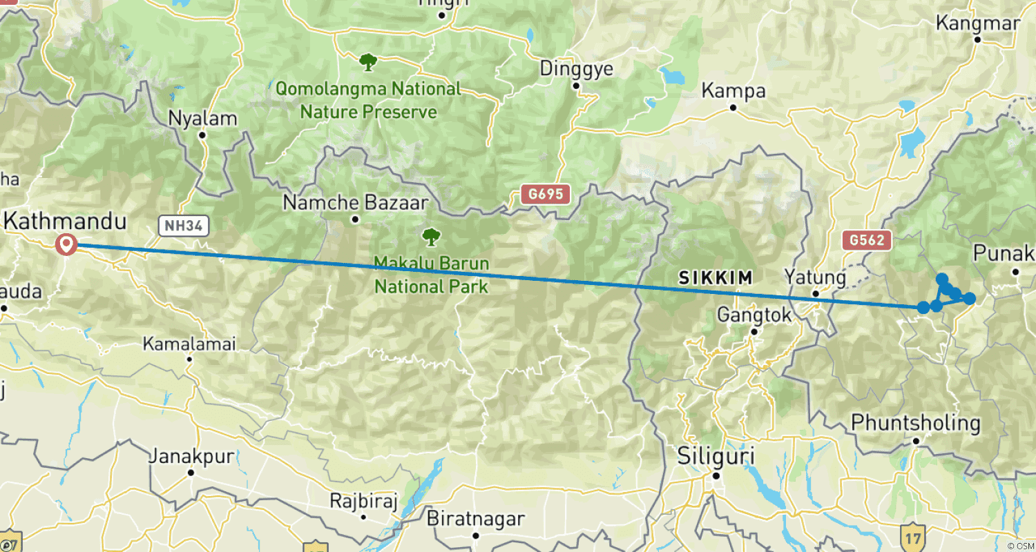 خريطة مسار رحلة Druk Path Trek