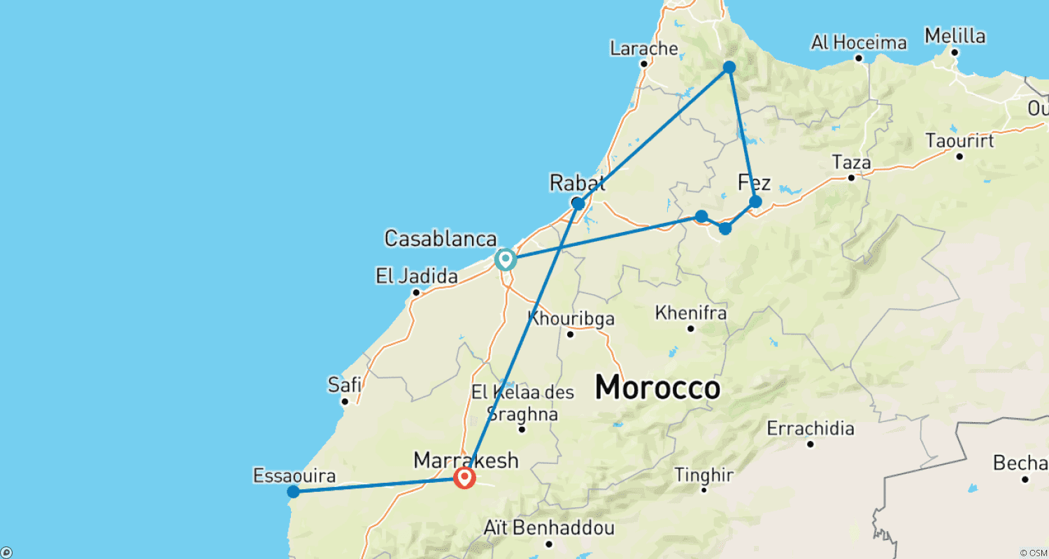 Mapa do percurso de Morocco Souks and Medinas 9 Days