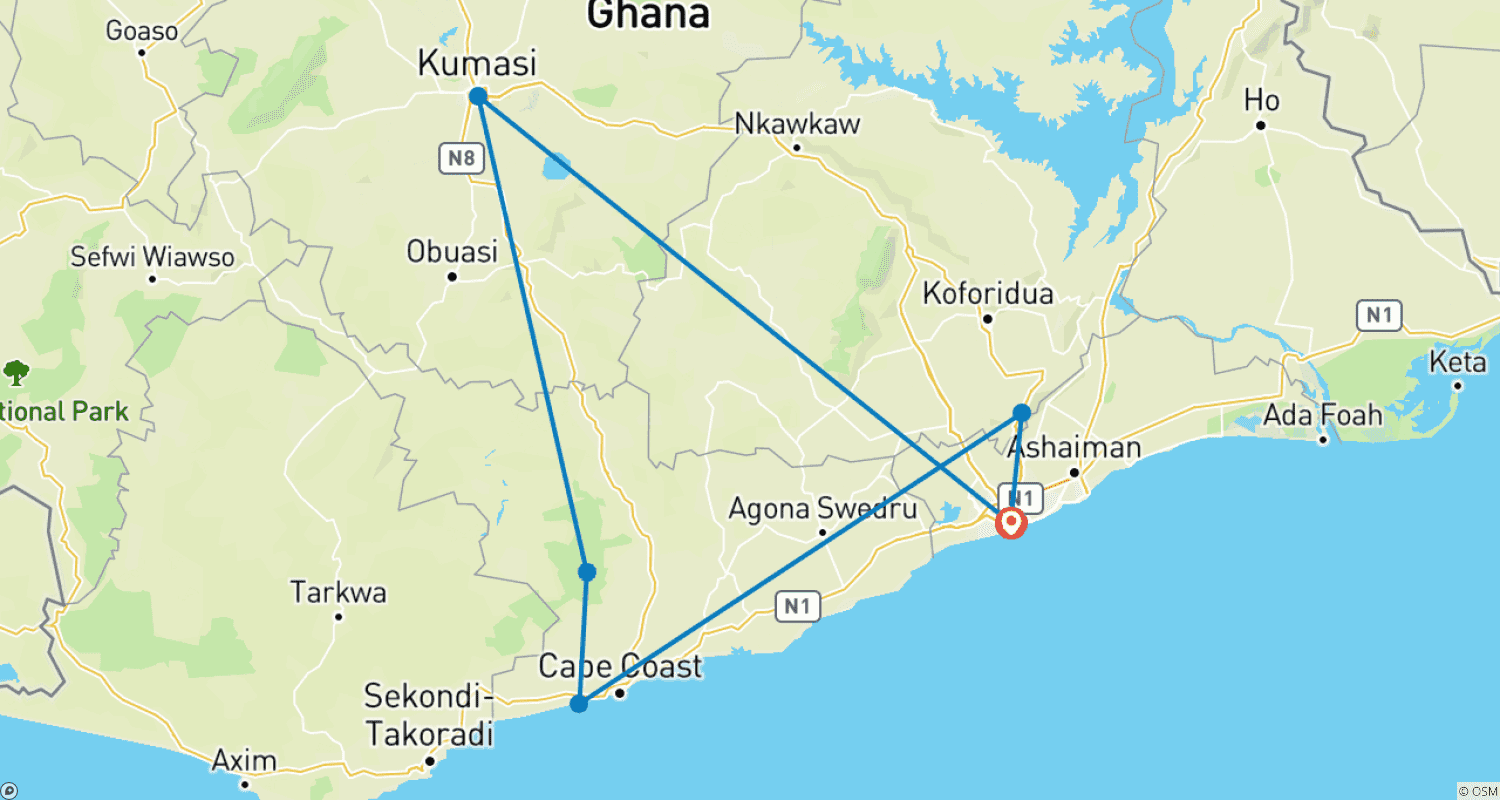 Mapa do percurso de Excursão de Yoga em Gana (Bem-Estar e Saúde)