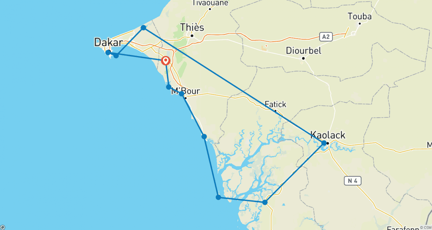 Mapa trasy: Senegal Przyjazny, 8 dni 7 nocy
