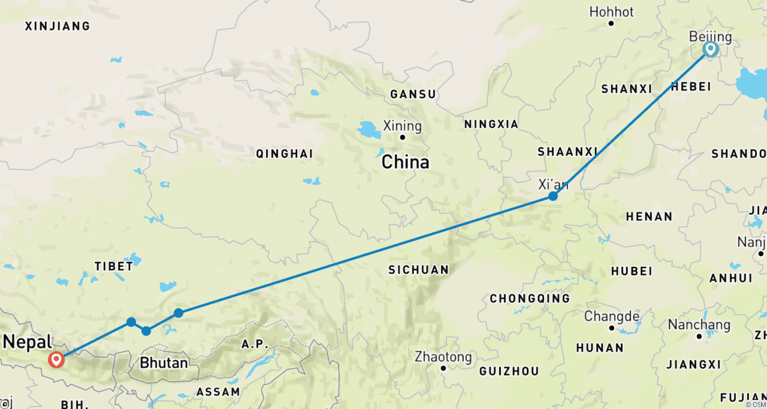 Mapa trasy: Pekin do Kathmandu | 19 dni