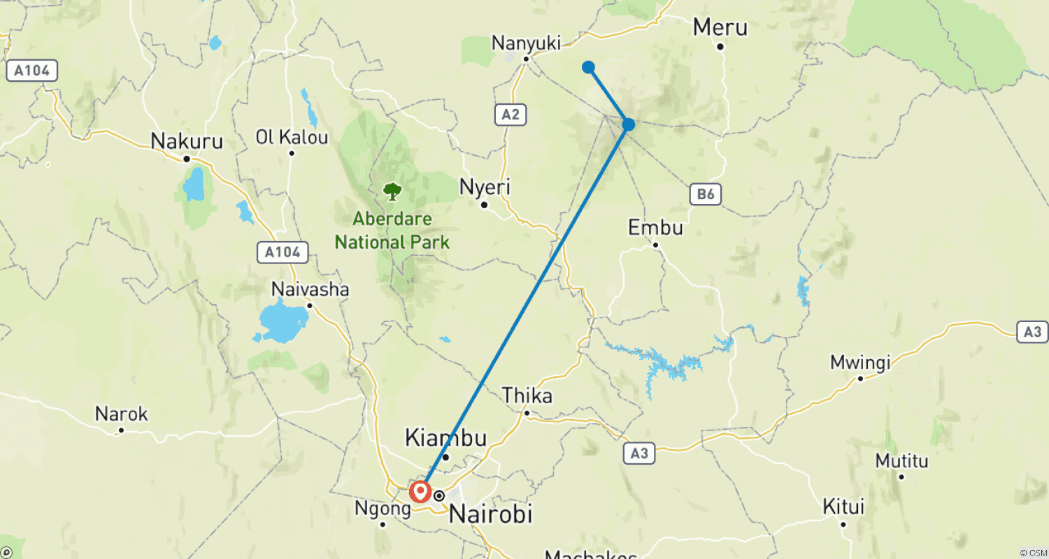 Mapa trasy: Wspinaczka na Górę Kenia przez Sirimon i Chogoria