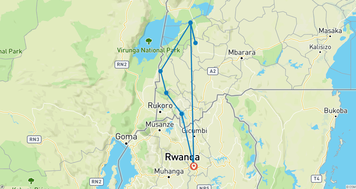 Mapa trasy: Poznaj Ugandę: trekking z gorylami, Big 5 i wielkie koty (wyłącznie prywatnie)