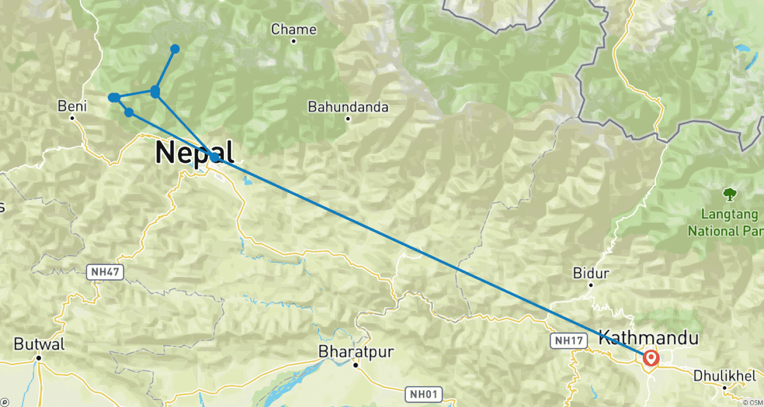 Mapa trasy: 16-dniowy Trek do Bazy pod Annapurną