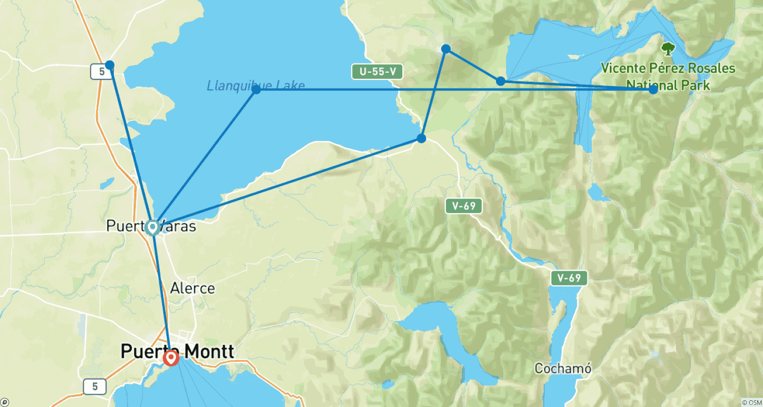 Mapa do percurso de Discovering the Lake Region, Puerto Varas