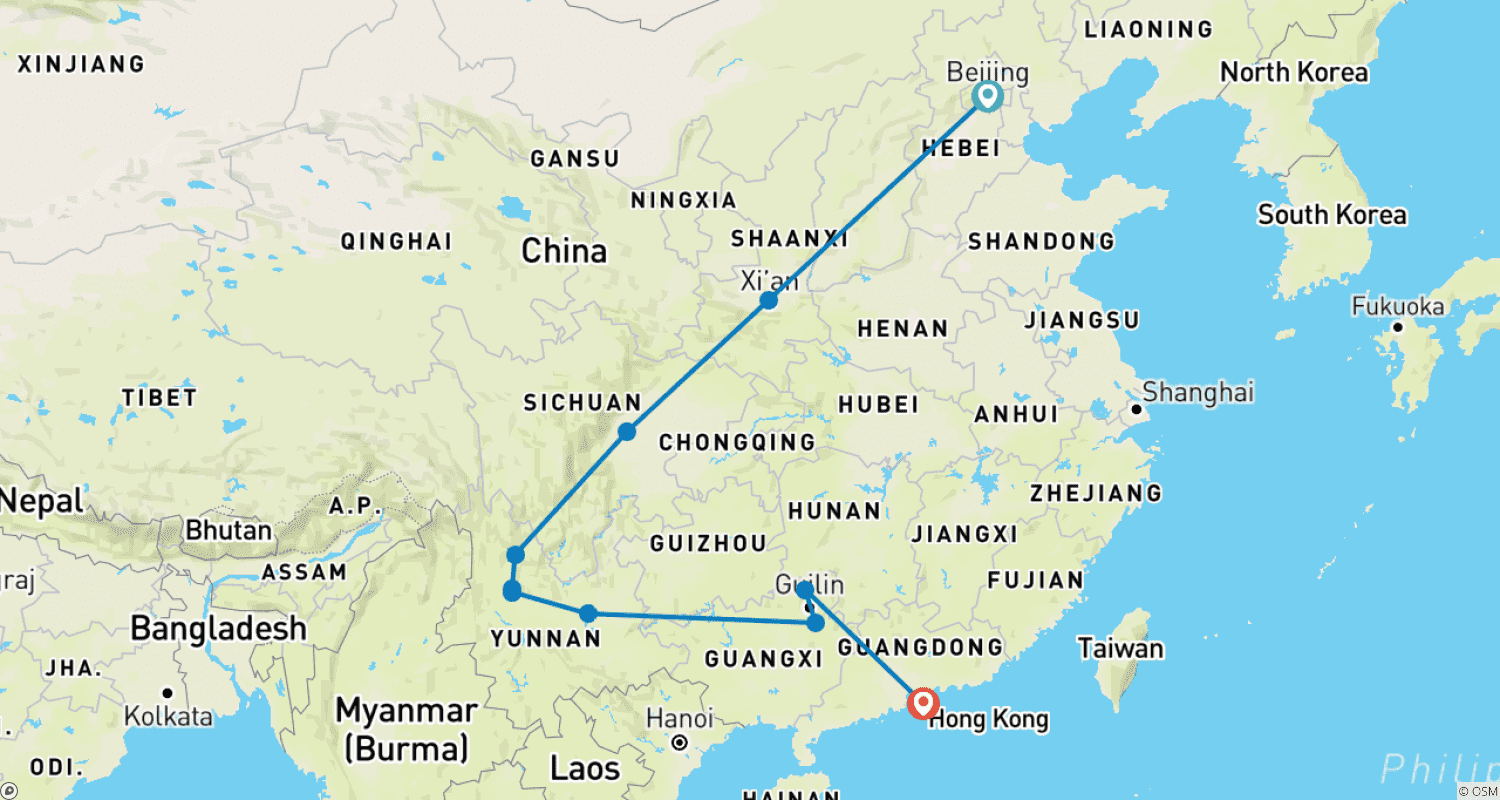 中国の必見アトラクションのルートマップ