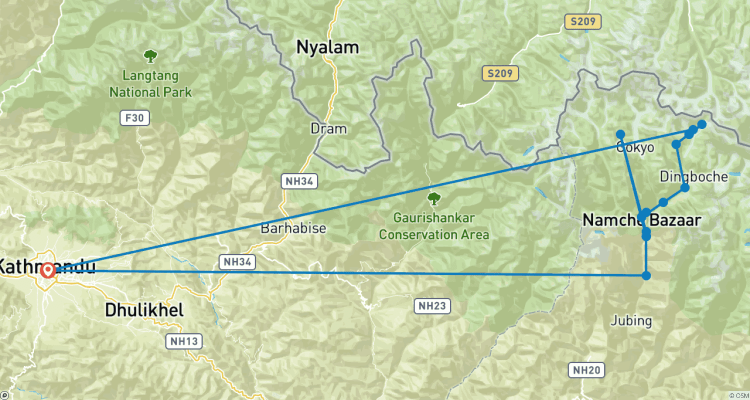 Mapa do percurso de Luxury Everest Base Camp Trek -11 Days