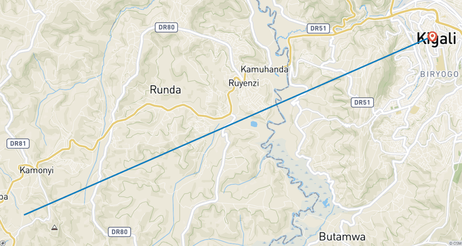 Mapa do percurso de 3 Dias de Caminhada Bisoke, Experiência nos Lagos Gêmeos e Apicultura em Safáris em Ruanda (sem acomodação)