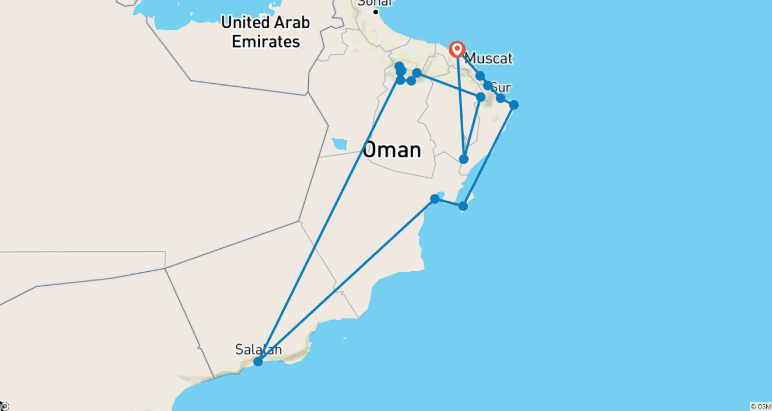 خريطة مسار العجائب الطبيعية في عُمان