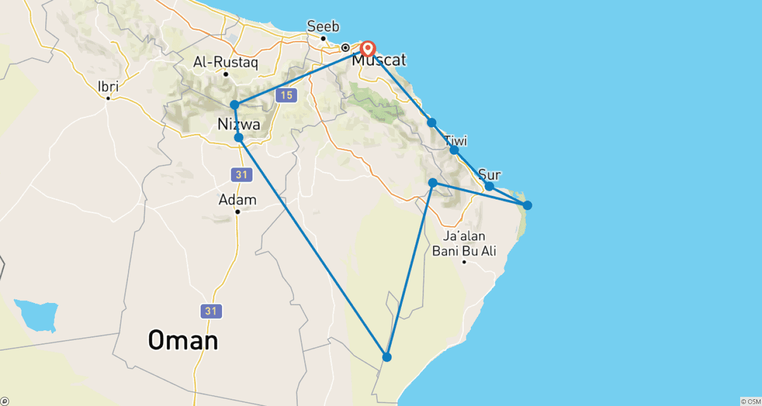 خريطة مسار مغامرة عبر عُمان
