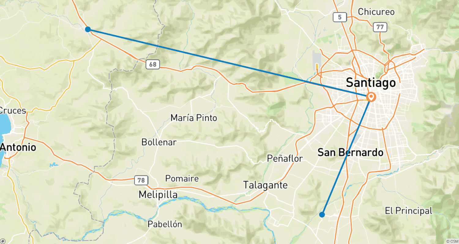 Mapa do percurso de Santiago: Vales e Vinho (4 Dias/3 Noites)