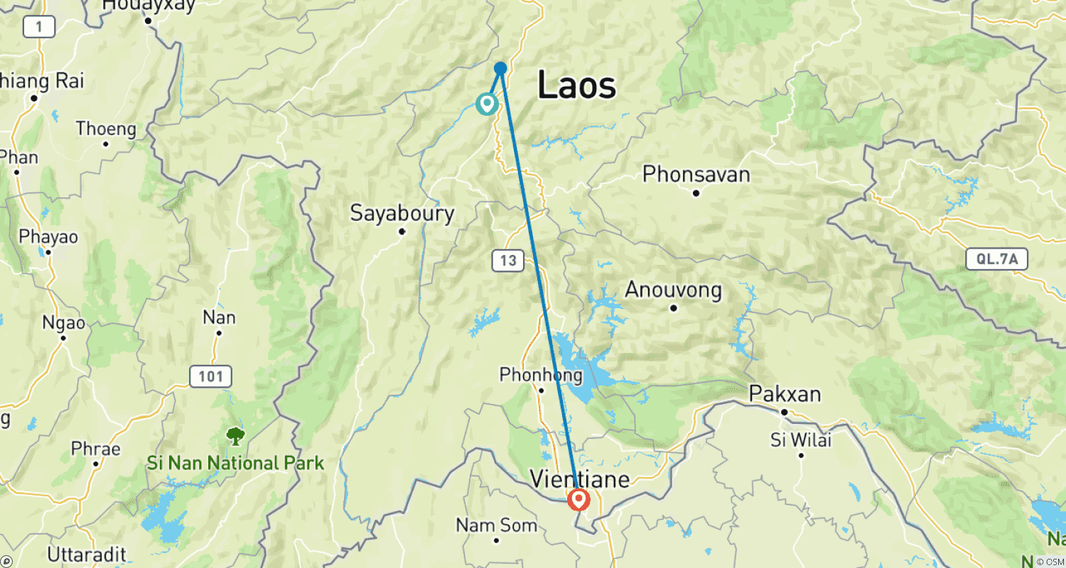 خريطة مسار أبرز معالم لاوس 5 أيام 4 ليالٍ من Luang Prabang إلى Vientiane - جولة خاصة