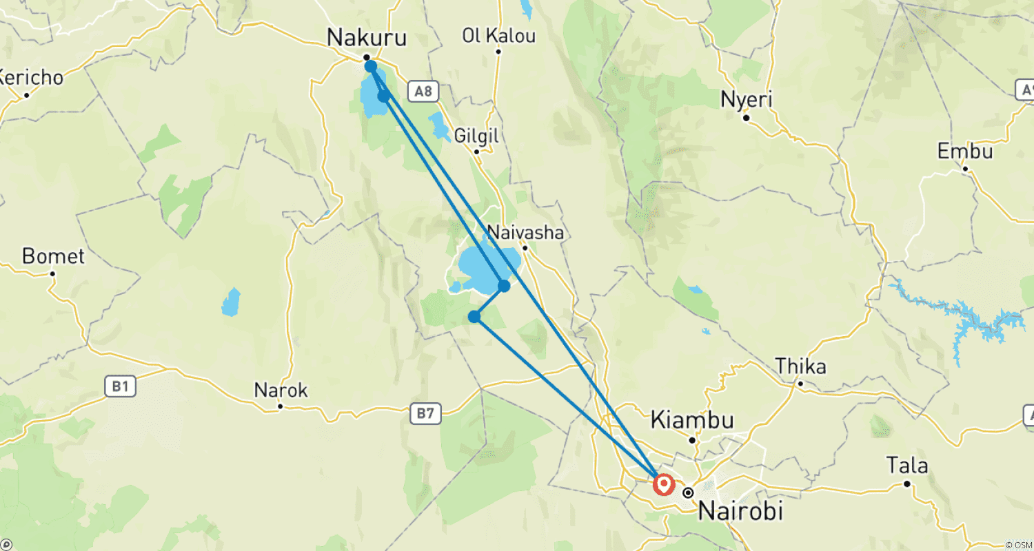 Mapa trasy: 2-dniowe Safari do Hell's Gate, Naivasha i Jeziora Nakuru
