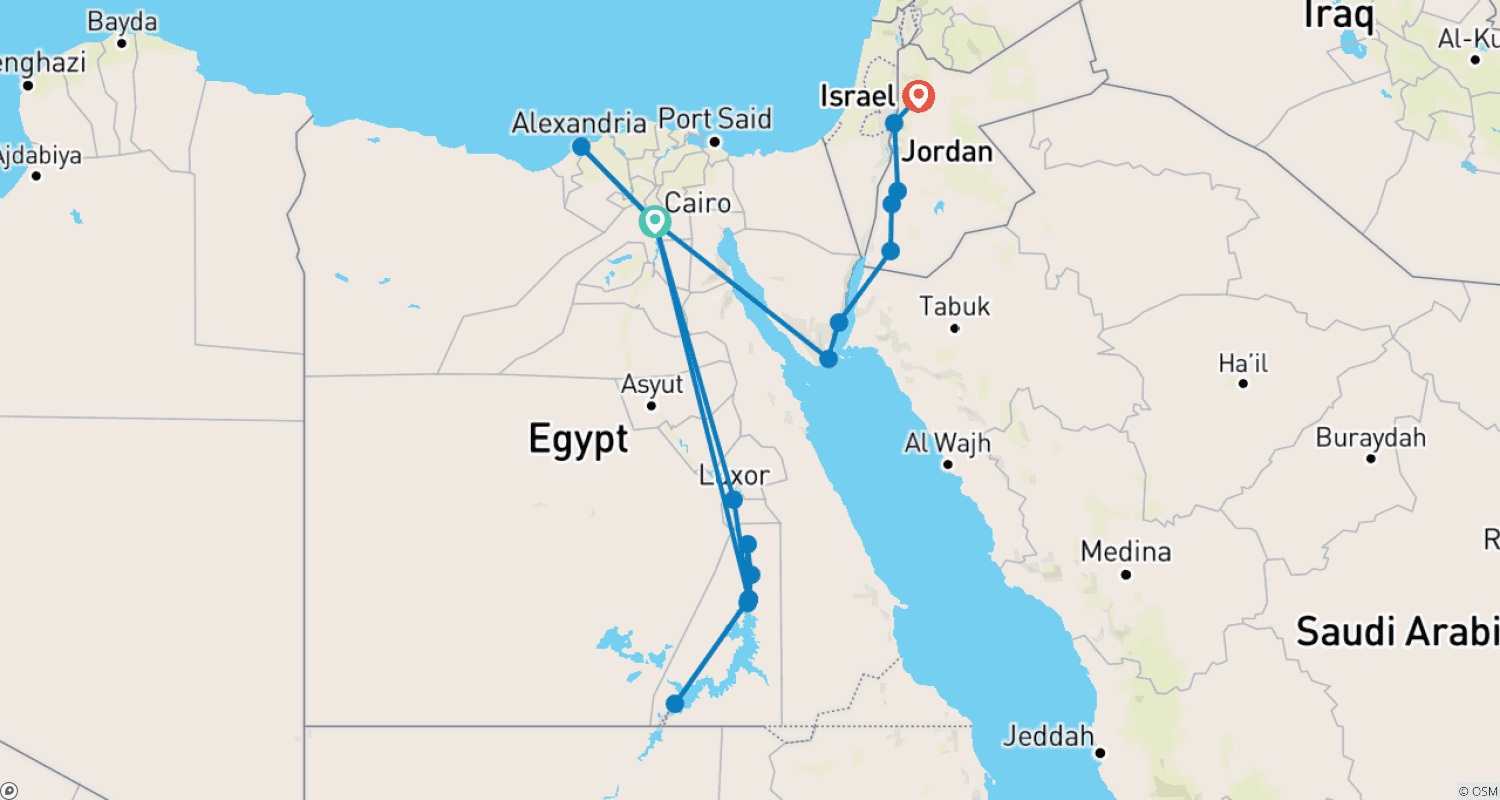 خريطة مسار مصر والأردن المذهلة (فنادق 5 و 4 نجوم)