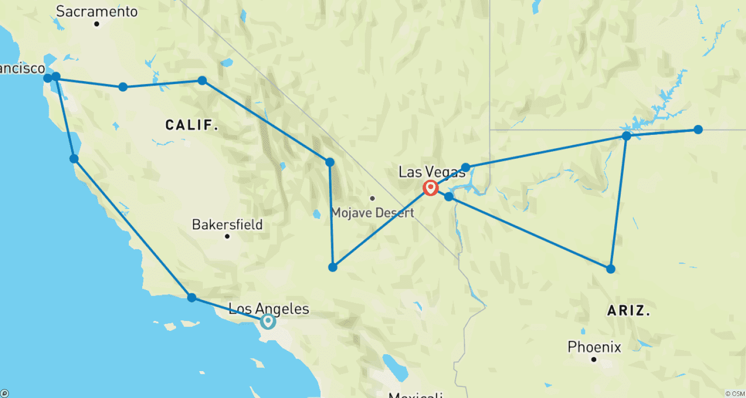 Mapa trasy: Wspaniały Zachód - 8 dni