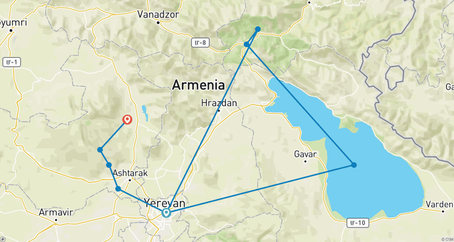 Mapa do percurso de Explorando a Arménia