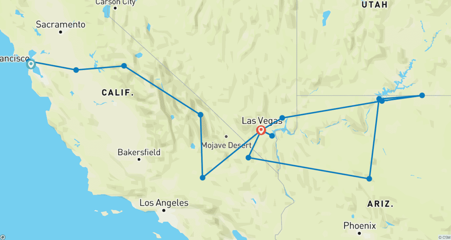 Mapa trasy: Wspaniały Zachód - 7 dni