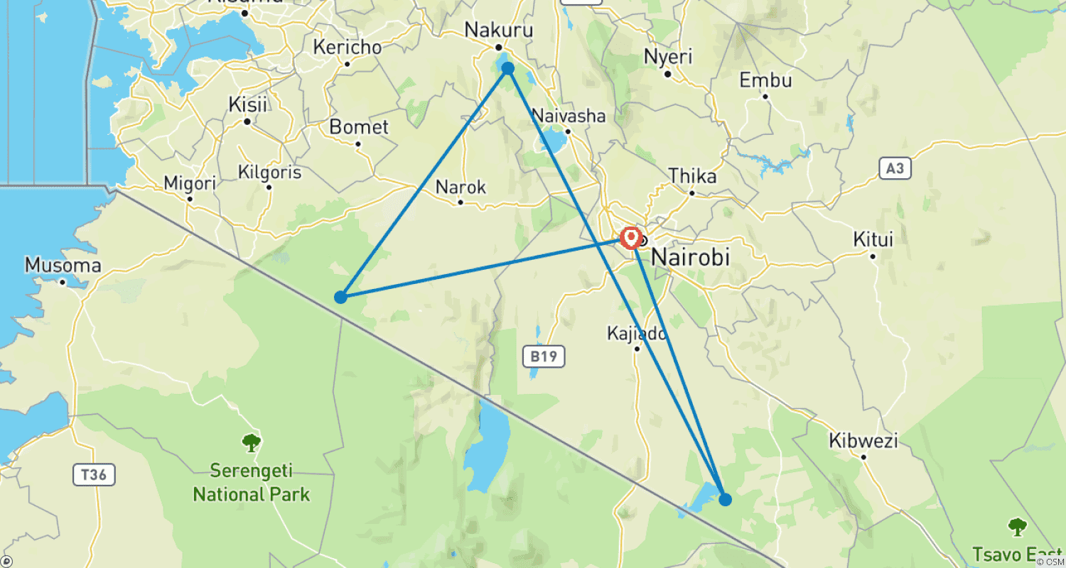 Mapa trasy: Przygoda z Wielką Piątką w Kenii: 6-dniowe safari 4x4