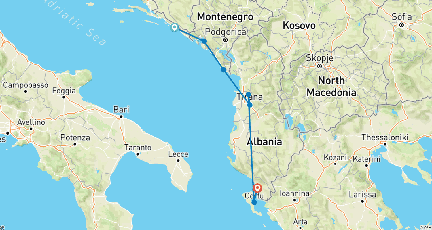 Mapa trasy: Niezbędne Południowe Bałkany