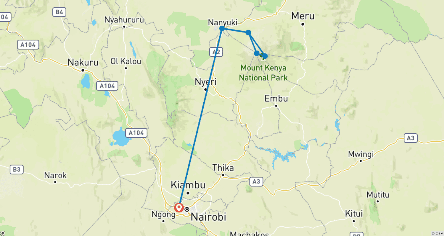 Mapa trasy: 5-dniowa wyprawa trekkingowa na Górę Kenia trasą Sirimon