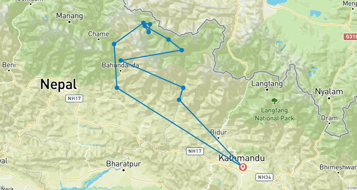 Mapa trasy: Trekking wokół Manaslu i do Bazy Głównej | 13 Dni