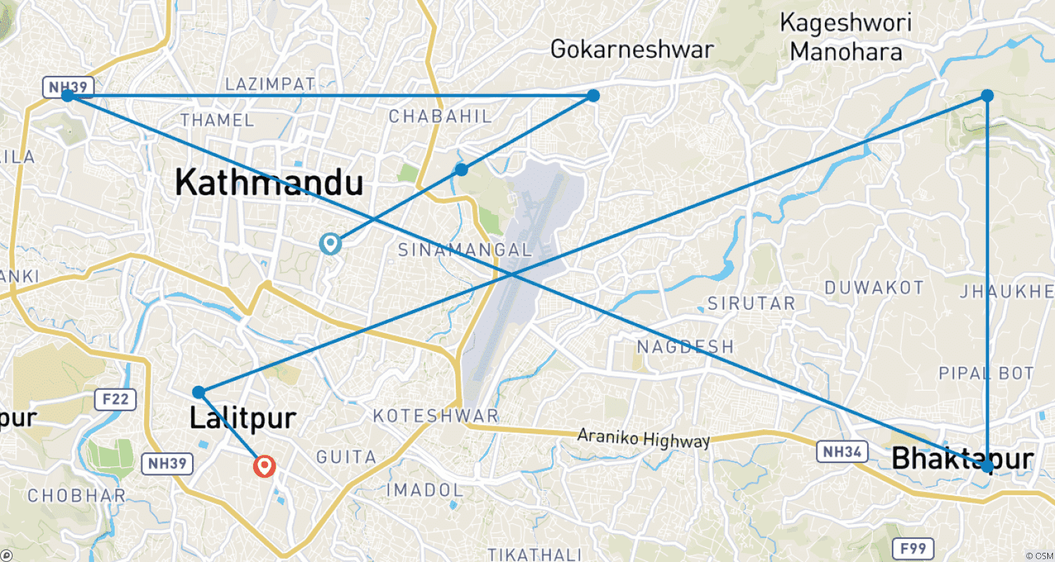 Mapa trasy: Wycieczka krajoznawcza po zabytkach Katmandu