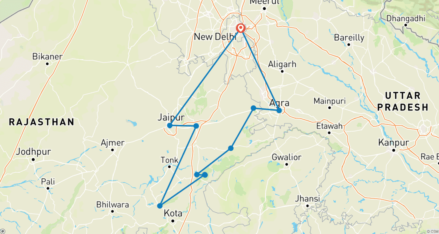 Mapa do percurso de Rajasthan