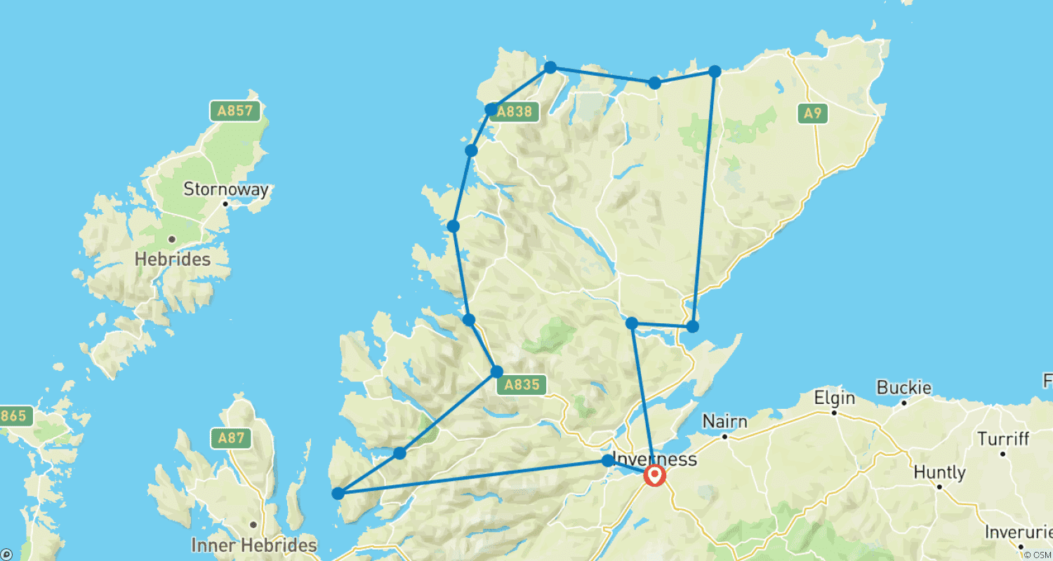 Mapa do percurso de North Coast 500