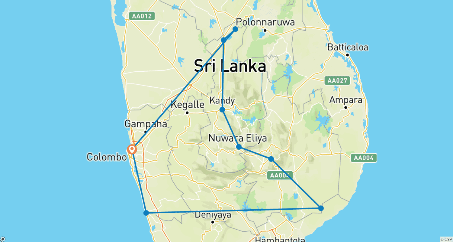 Mapa trasy: Cudowna Sri Lanka