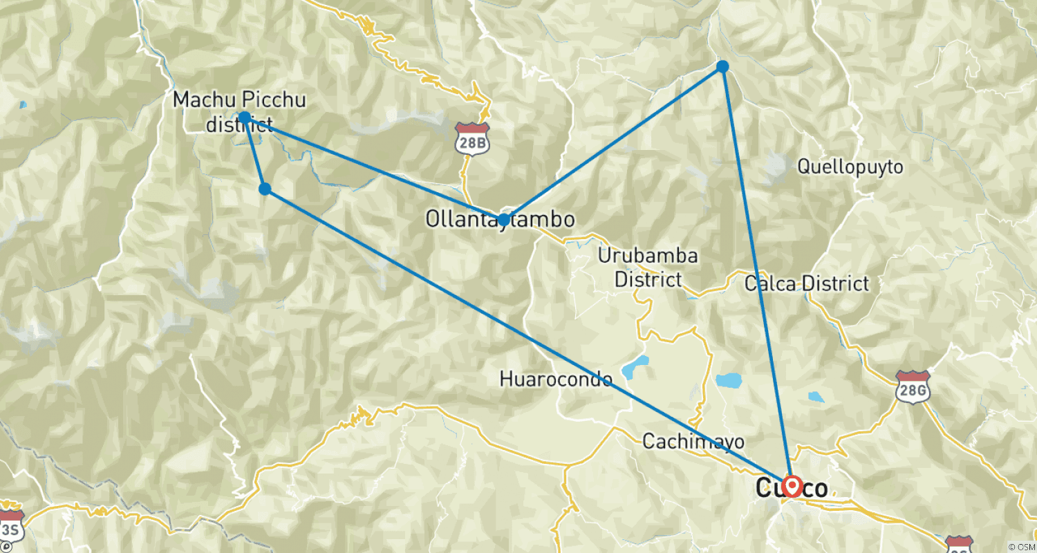 Mapa do percurso de 4/3 Lares Trek - Machu Picchu (Passeio em Grupo Pequeno)
