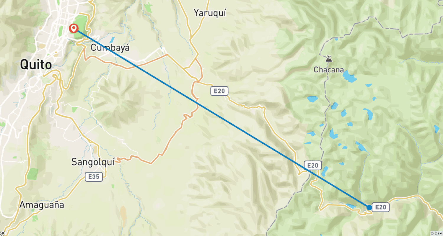 Mapa do percurso de 4/3 Quito Equador - Termas de Papallacta Equador