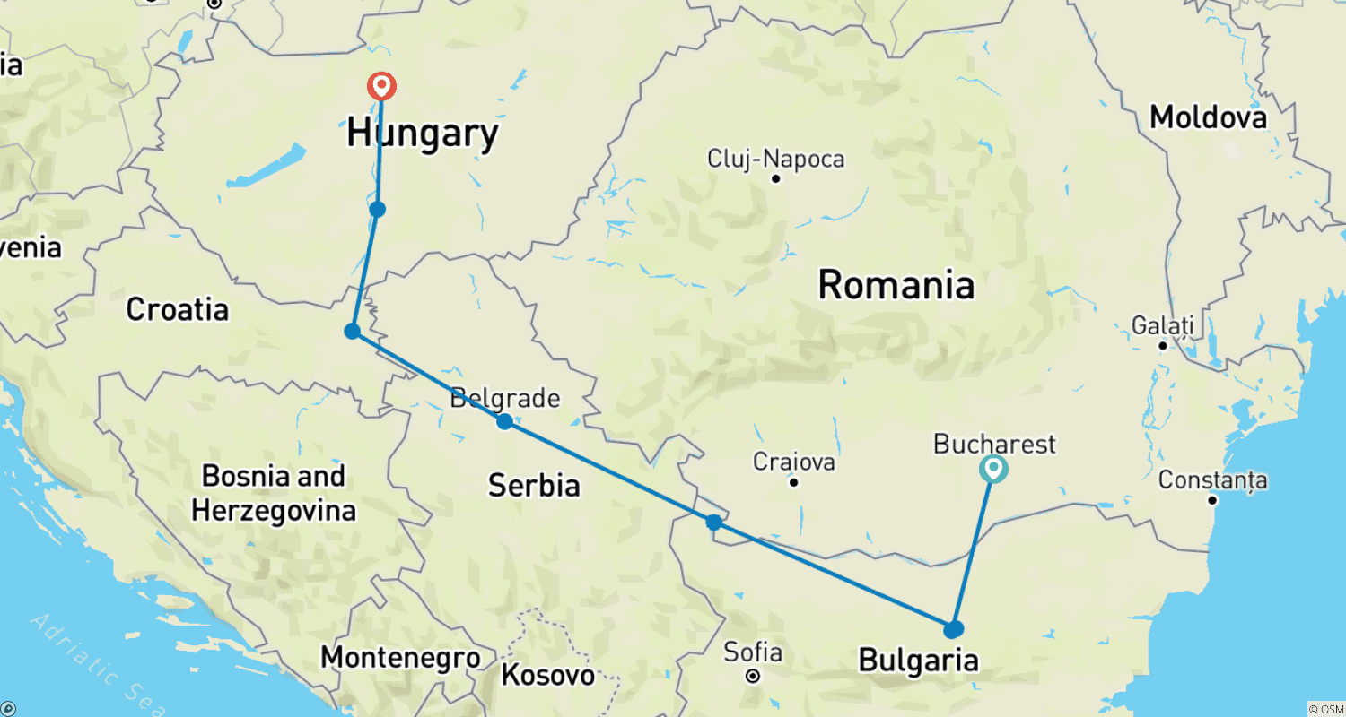 خريطة مسار Passage to Eastern Europe Bucharest to Budapest