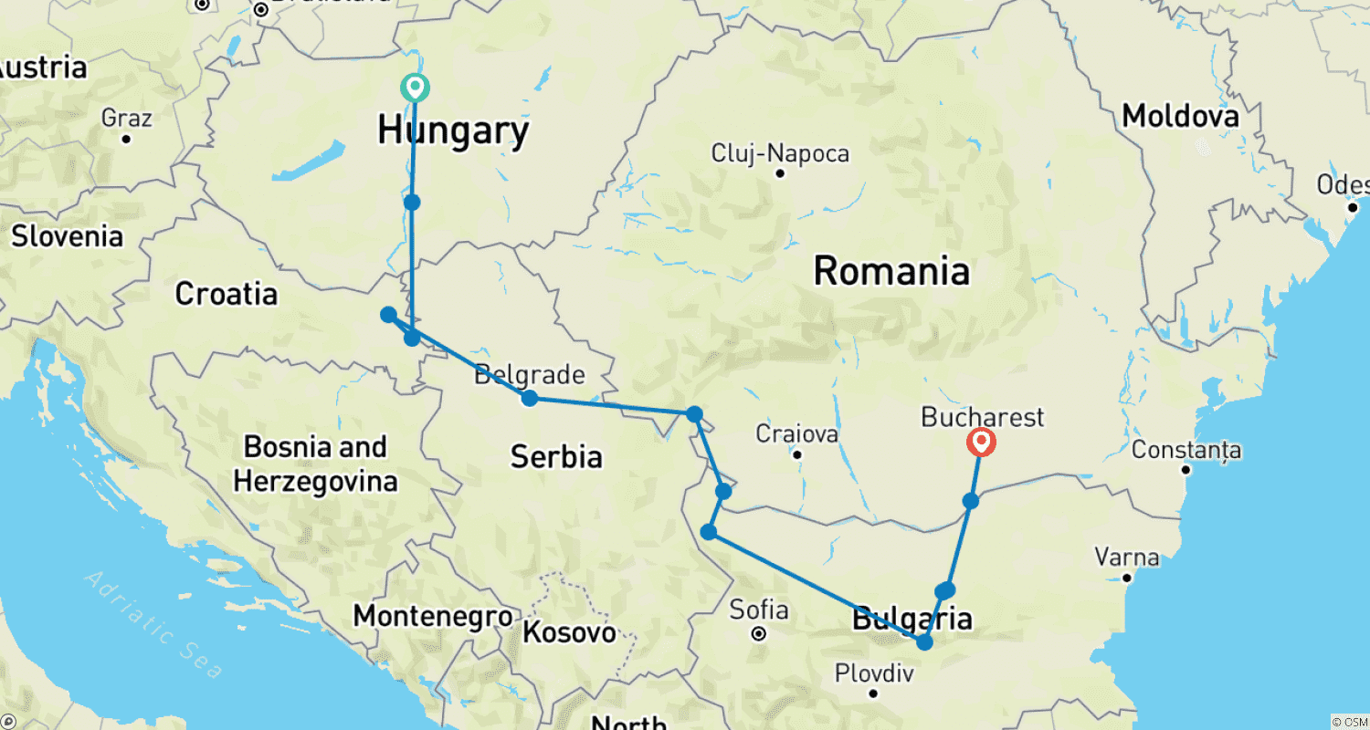 Mapa trasy: Podróż do Europy Wschodniej: z Budapesztu do Bukaresztu