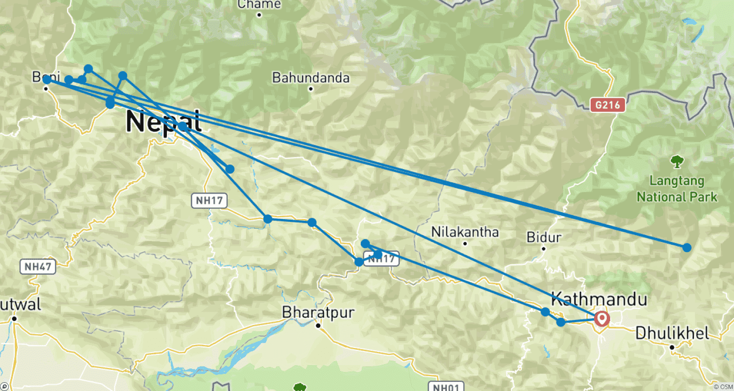 Mapa trasy: Mohare Danda Trek 08 Day