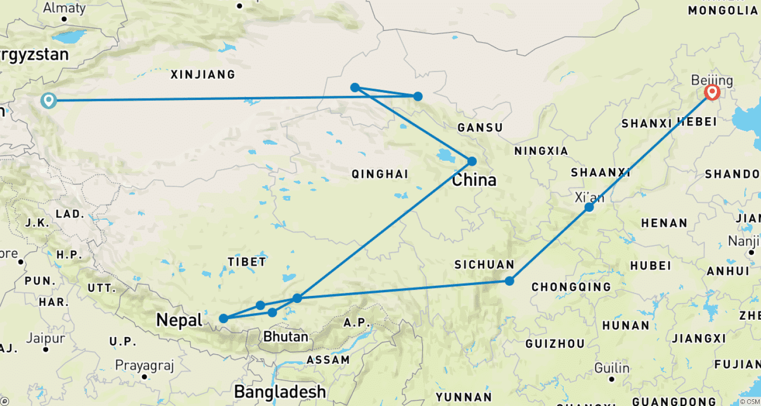 Mapa do percurso de Kashgar To Beijing (23 Days)