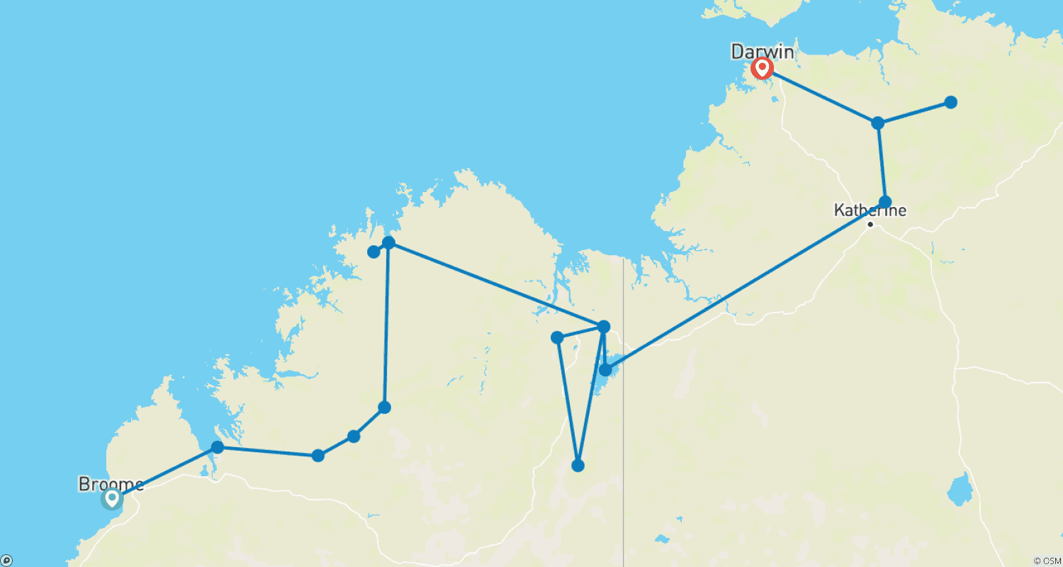 Mapa trasy: Kimberley i Top End Broome do Darwin (2027)