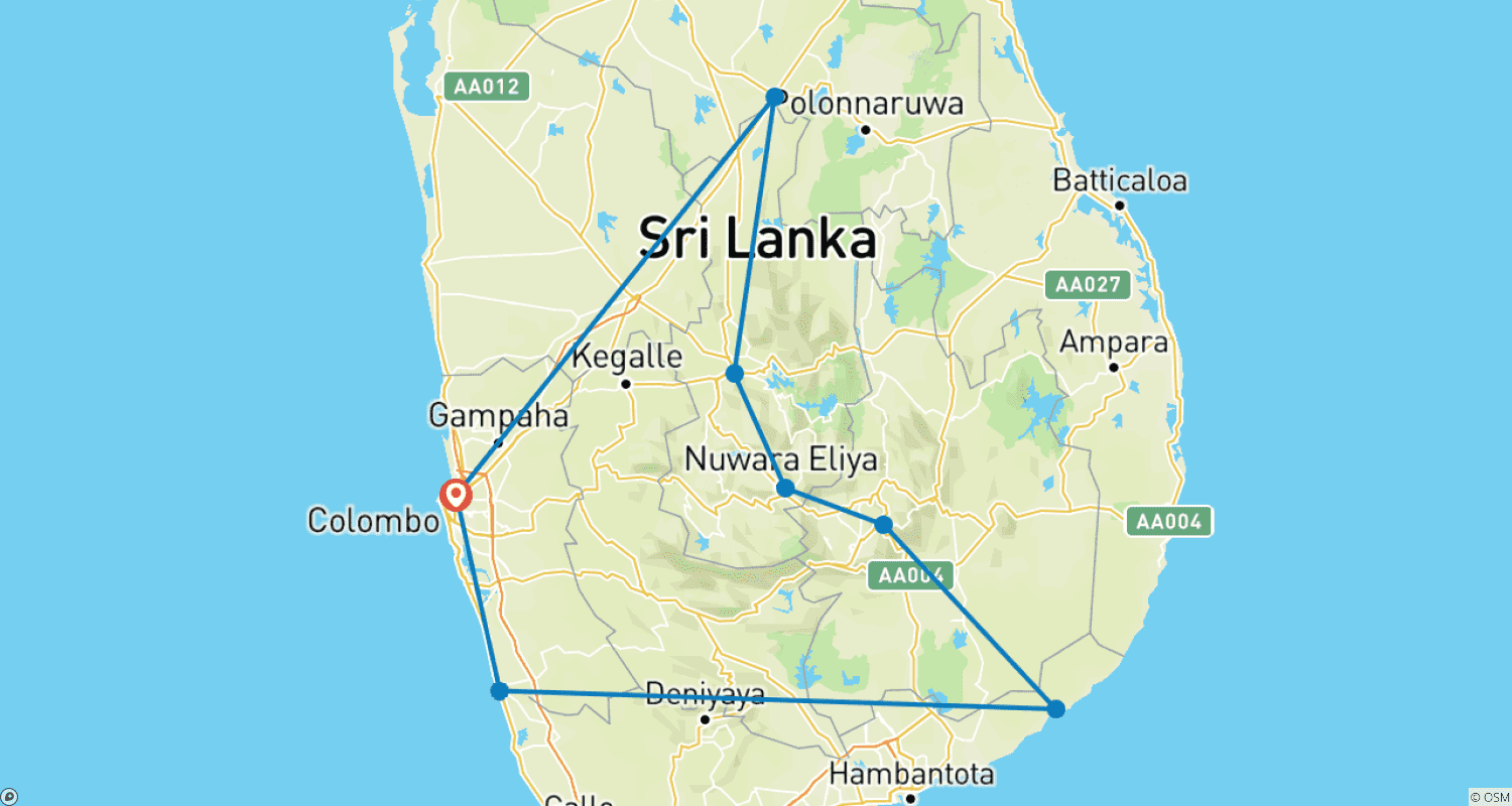 Mapa do percurso de Descubra o Sri Lanka - Aventura/Trekking e Vida Selvagem