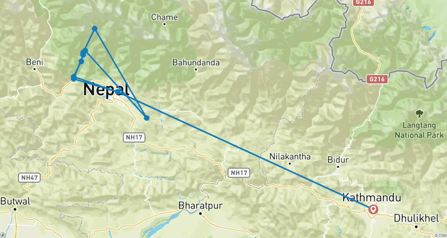 Annapurna Base Camp Trekのルートマップ